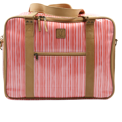 Overnight Bag with Leather Handles - Stripe Pink