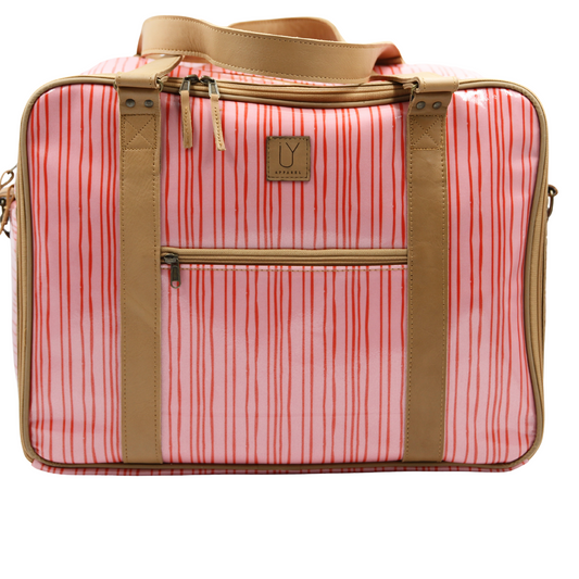 Overnight Bag with Leather Handles - Stripe Pink