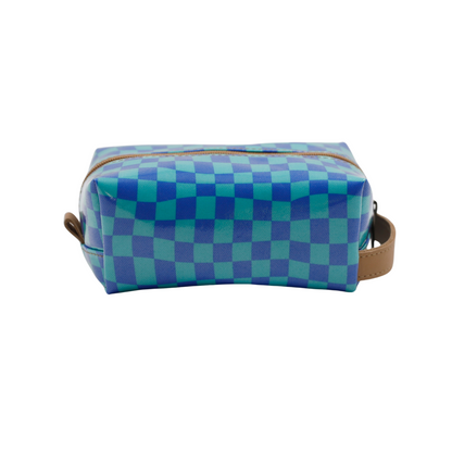 Cosmetic Bag - Warped Check Aqua
