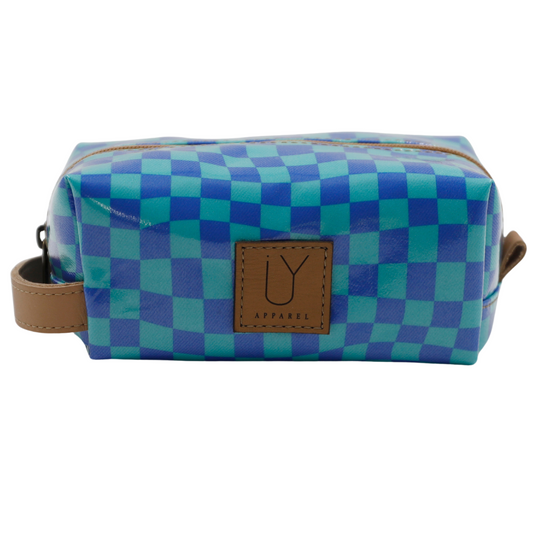 Cosmetic Bag - Warped Check Aqua