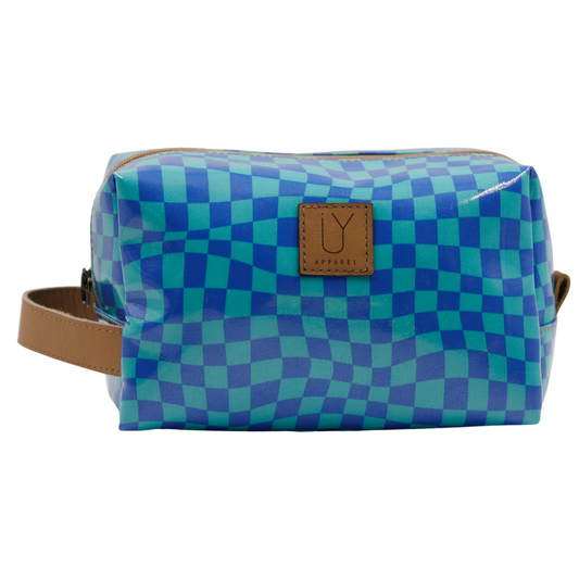 Soft Cosmetic Bag - Warped Check Aqua