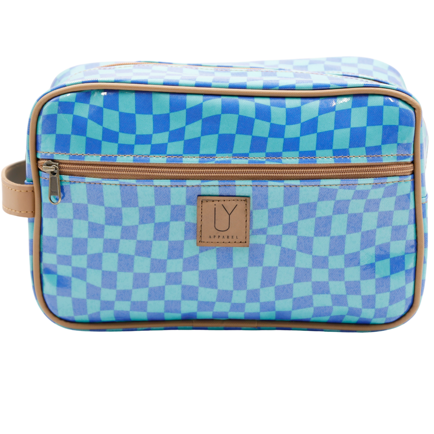 Large Toiletry Bag - Warped Check Aqua