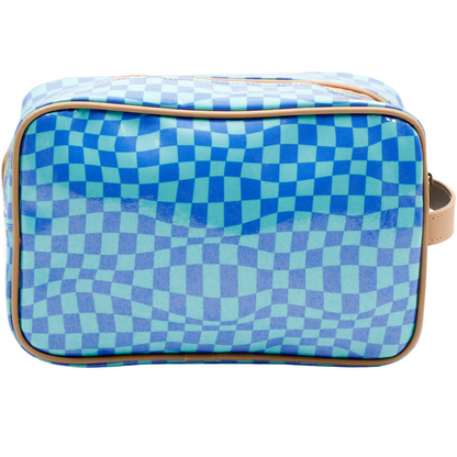 Large Toiletry Bag - Warped Check Aqua