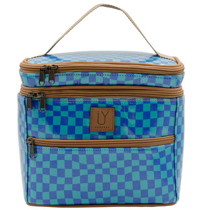 Stand Up Toiletry Bag - Warped Check Aqua