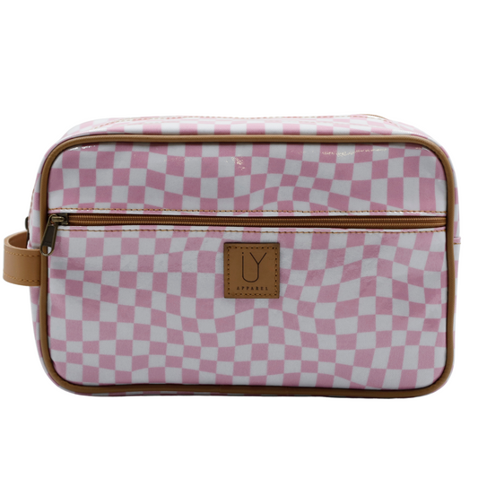 Large Toiletry Bag - Warped Check Pink