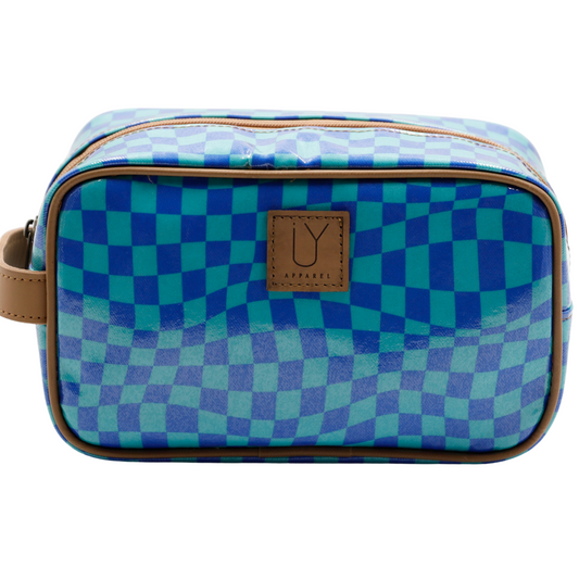 Small Toiletry Bag - Warped Check Aqua