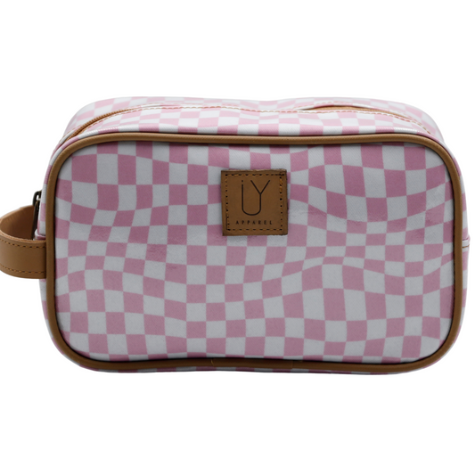 Small Toiletry Bag - Warped Check Pink