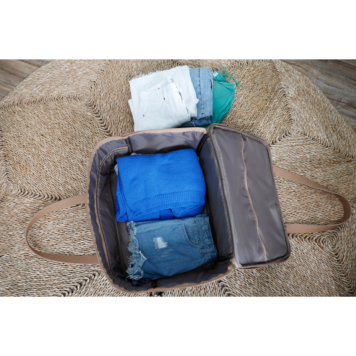 Overnight Bag with Leather Handles - African Tweed White
