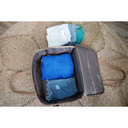 Overnight Bag with Leather Handles - African Tweed Green