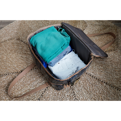Overnight Bag with Leather Handles - African Tweed Green