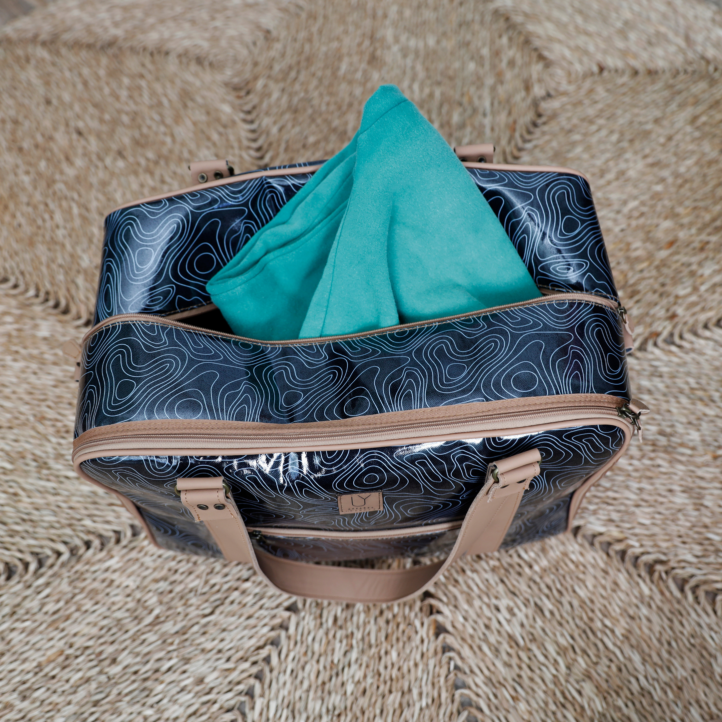 Overnight Bag with Leather Handles - African Tweed Green