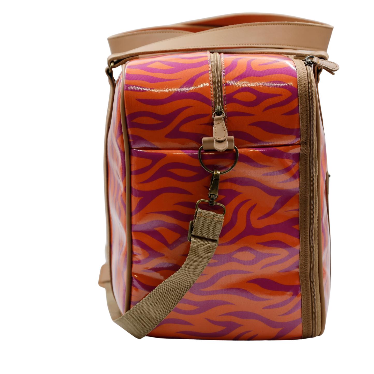 Overnight Bag with Leather Handles - Tangerine Tiger