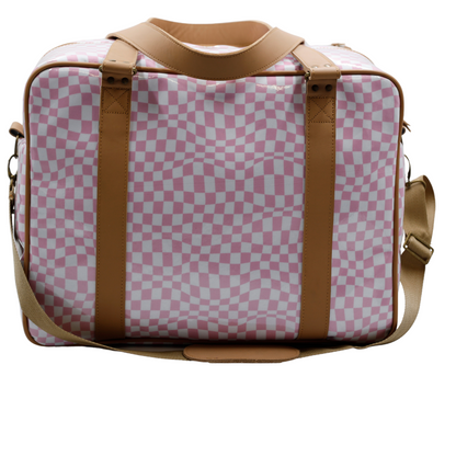 Overnight Bag with Leather Handles - Warped Check Pink